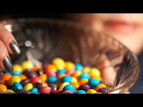 Binaural ASMR. Eating Skittles (Ear-to-Ear Whispering, Clicking & Crinkles)