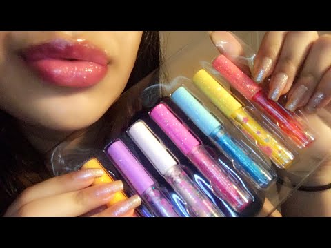 ASMR~ TINGLY Flavored Lip Gloss Try On + Wet Mouth Sounds + Tapping