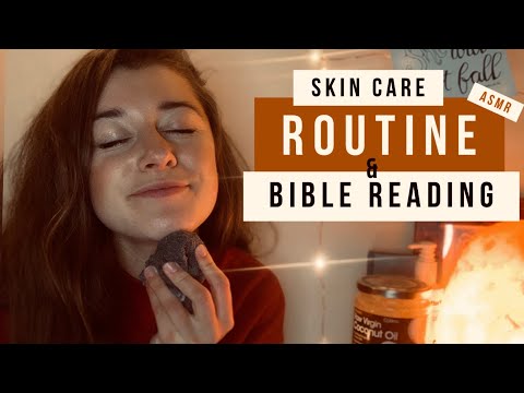 ASMR SKIN CARE ROUTINE & BIBLE VERSES FOR PEACE | face brushing, whisper, personal attention