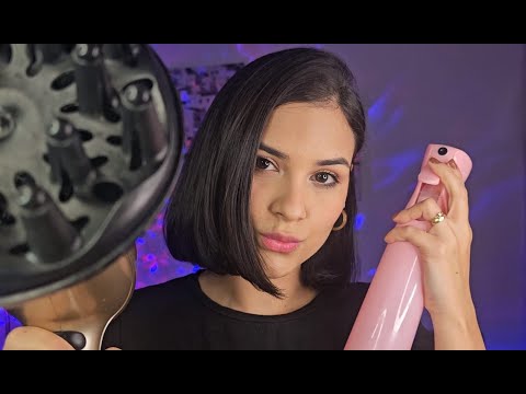 ASMR CABELEIREIRA  finaliza seu cabelo | SONS DE CREME, ESCOVA E SPRAY