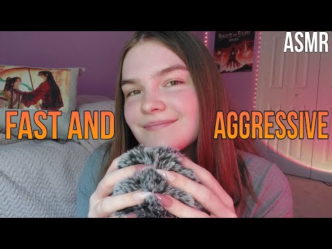 💥Fast and Aggressive Fluffy Mic Scratching w/ Mouth Sounds | ASMR