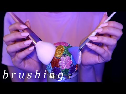 ASMR Mic Brushing with Glitter Stickers & Lots of Brushes (No Talking)