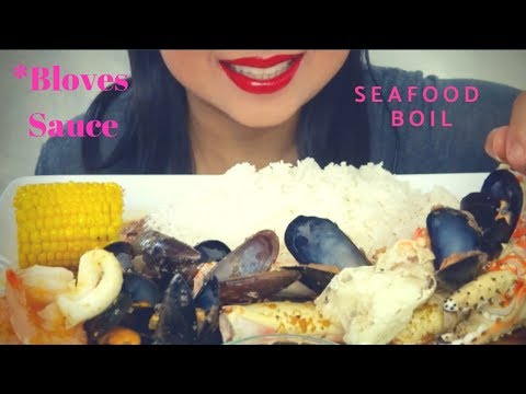 ASMR SEAFOOD BOIL & BLOVES SAUCE *Soft Eating Sounds* Eating with Hands Messy | Christianna ASMR