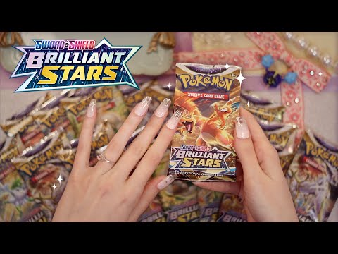 NEW Brilliant Stars Pokemon Booster Pack Opening ASMR (soft spoken + tapping)