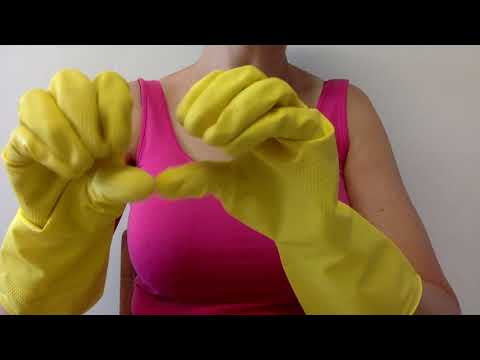 ASMR Yellow Dishwashing Rubber Gloves (dry) - Hand Movements