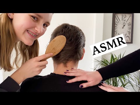 ASMR playing with our dad's hair for his & your relaxation ✨ brushing, spraying, tapping, no talking