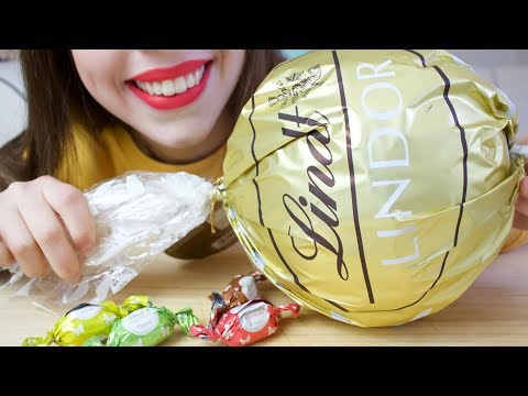 ASMR Giant LINDT CHOCOLATE BALL | Pralines, Macarons (CHEWY Eating Sounds)