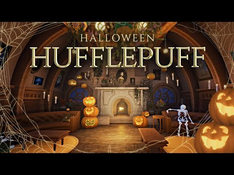 Hufflepuff Halloween Night 🎃✨💀 Ambience & Soft Music | Thunderstorm & Fireplace | Hogwarts Inspired