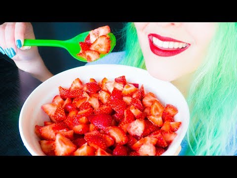 ASMR: Sugary Strawberries & Creamy Berry Milk | My Favorite Dessert ~ Relaxing Eating[No Talking|V]😻