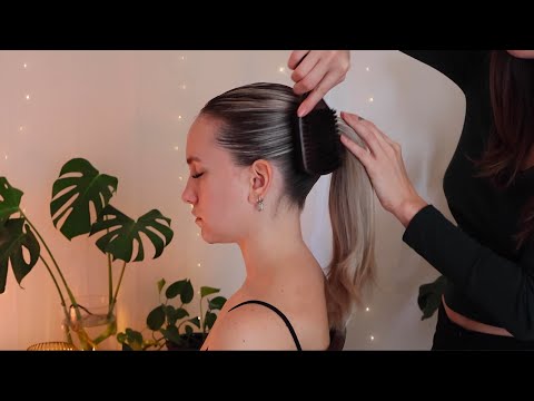 ASMR perfectionist hair styling- wax stick, sectioning, hair fixing on Kristina