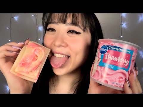 ASMR Valentine's Squishy Ear Biting & Licking w Strawberry Frosting (mouth sounds, whisper)