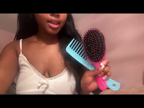LOFI ASMR | hair brushing, gum chewing, lipgloss