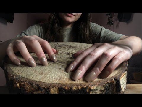 ASMR | Tapping & Scratching On A Wood Slab | Press On Nails | No Talking