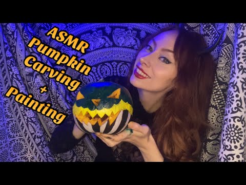 ASMR Pumpkin Carving + Painting with Whispers 🎃