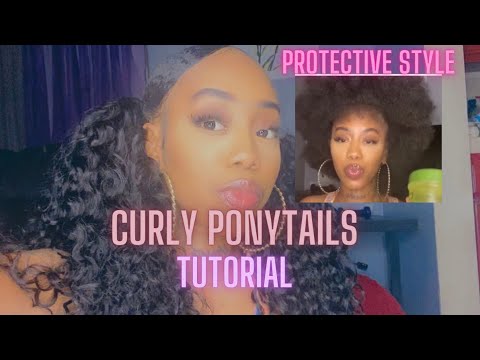 (H𝕠𝕨 𝕥𝕠) 👀 do 2 CURLY ponytails👧🏽 with 2 bundles Natural HAIR Tutorial in 3 min