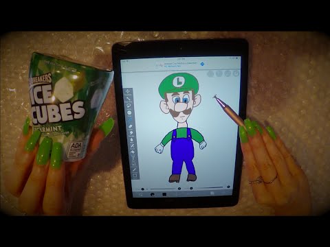 ASMR Gum Chewing Drawing Luigi On Ipad | Tingly Whisper | Writing Names