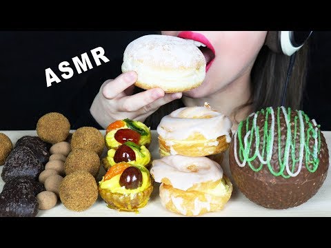 ASMR CREAM PUFFS, EDIBLE CHRISTMAS BALL, FRUIT TARTS & DONUT MUKBANG (Eating Sounds) 먹방 No Talking