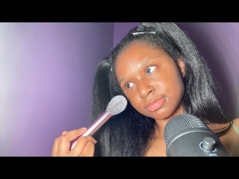 ASMR| Face Brushing with Mouth Sounds on 100% intensity