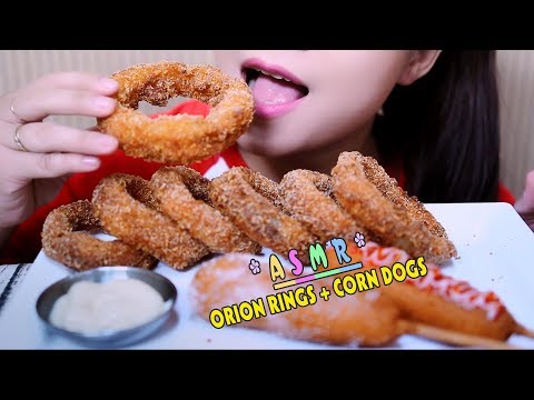 ASMR CRUNCHY FRIED ONION RING and CORN DOGS, eating sound | LINH-ASMR