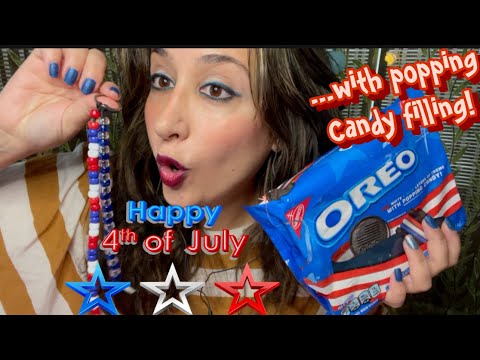 Limited Edition |ASMR Eating Oreo Cookies| Red, White, & Blue Cream Filling| Popping Candy inside!