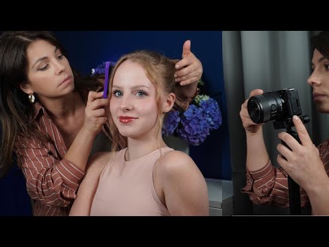 Real Person ASMR Perfectionist Photoshoot Messy Bun Hairstyle | Finishing Touches, Makeup Touchup