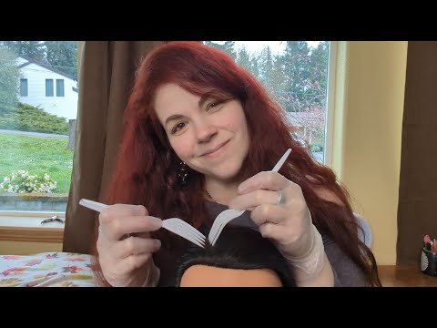 ASMR Role Play - Scalp Scratching and Checking with Different Things - Gloves, Soft Spoken