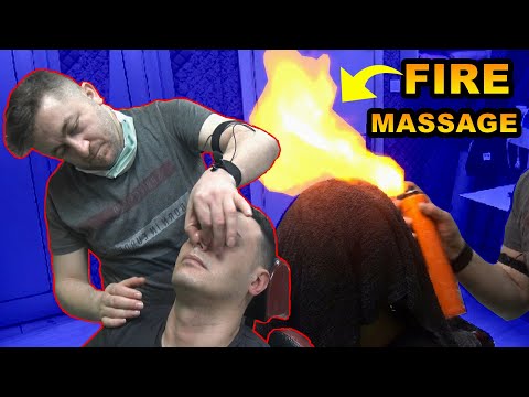 HEAD MASSAGE WITH FIRE 💈 NECK-EAR CRACK 💈 ASMR BARBER foot, leg, ax, back, ear, face, arm massage