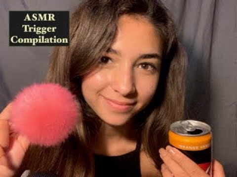 ASMR Whispered Trigger Compilation (tapping on can, brushing my hair, lotion sounds and more!)