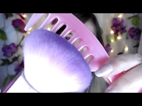 ASMR Personal Attention with Pink Comb and Fluffy Brush (Whispered, Some Inaudible)