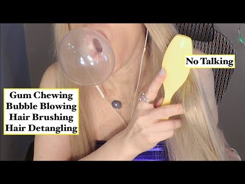 [ASMR] Gum Chewing | Bubble Blowing | Intense Hair Brushing & Detangling | No Talking