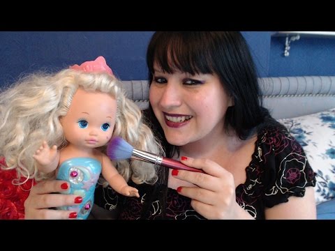 ASMR Face brush/hair brush/hair play - Pampering Pretty Mermaid doll with long blonde hair