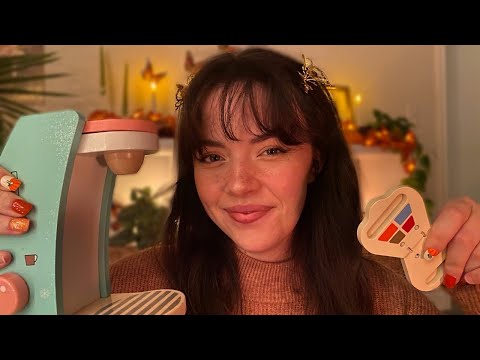 ASMR  Wooden Makeup Roleplay & Coffee Shop (pampering, hairbrushing, toys,  layered sounds)