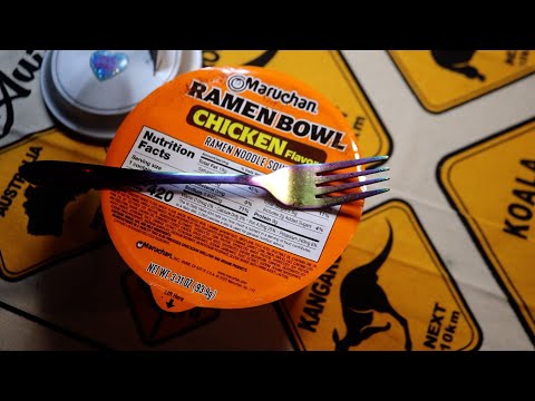 Chicken Flavor Ramen Noodle Bowl ASMR Eating Sounds
