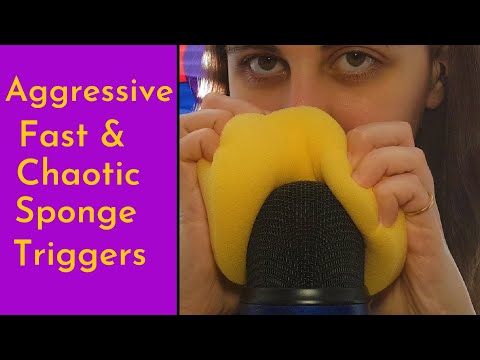 ASMR Fast, Aggressive & Chaotic Sponge Triggers - Scratching, Squeezing, Tapping (On & Off The Mic)