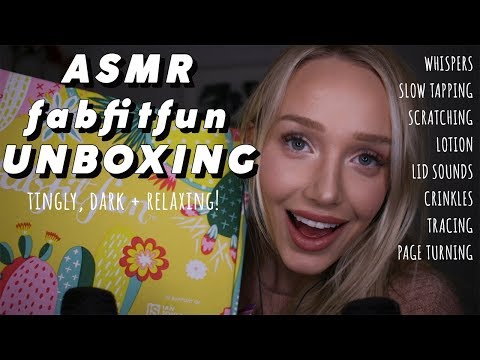 ASMR Tingly FabFitFun Spring Haul | dark + relaxing, soft whispers, slow tapping, lid sounds