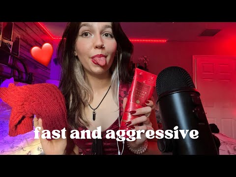 ASMR | fast and aggressive red trigger assortment ❤️🎧(fabric sounds, tapping, + more)