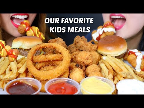 ASMR OUR FAVORITE KIDS MEALS (Corn dogs, Onion Rings, Cheeseburgers, Fries) 리얼사운드 먹방 | Kim&Liz ASMR