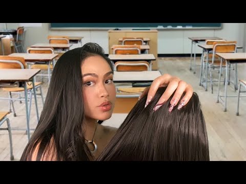 ASMR Girl in Class Plays With Your Hair + Spills the Tea on Everyone (Gossip) | Gum Chewing Roleplay