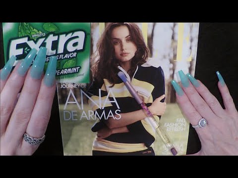 ASMR Gum Chewing Magazine Flip Through | Ana de Armas | Whispered Page Turning