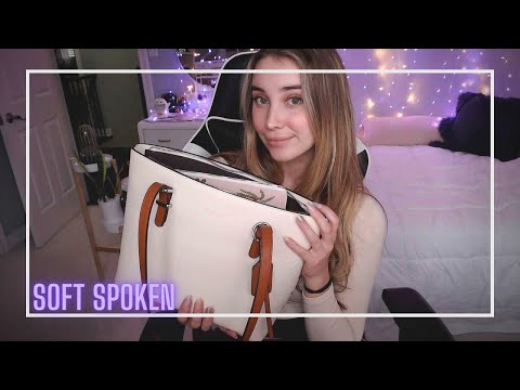 ASMR what's in my work bag / purse ?! ~ tapping and scratching ~ whispering