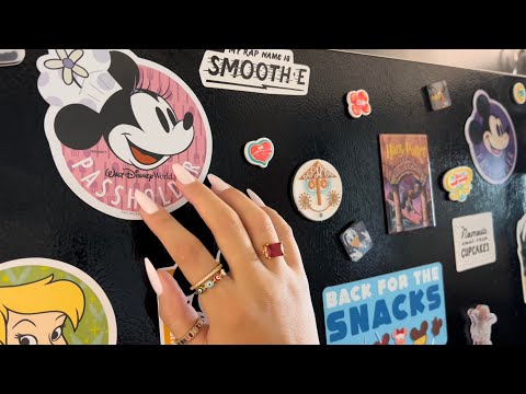 asmr tapping around my cute fridge magnets (tracing/air tracing + light  clicking mouth sounds) 💜