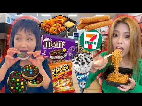 EATING 7 ELEVEN FOOD FOR A FULL DAY! OREO & M&MS ICE CREAM