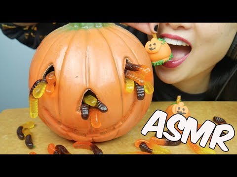 ASMR GIANT CHOCOLATE PUMPKIN + GUMMY WORMS (Eating Sounds) NO TALKING | SAS-ASMR