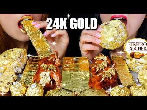 ASMR GOLD CHOCOLATE BARS, ICE CREAM, FRIED SHRIMP, CAKE 금 음식 리얼사운드 먹방 | Kim&Liz ASMR