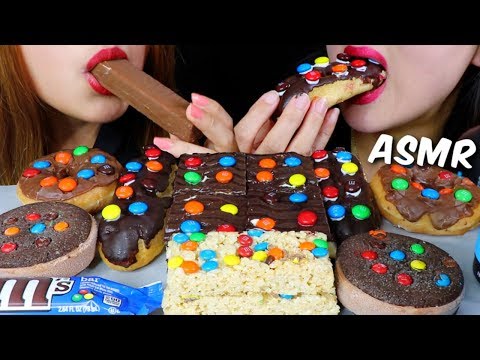 ASMR M&M'S ICE CREAM BARS, CHOCOLATE CAKE, KRISPY KREME DOUGHNUTS, ECLAIRS 리얼사운드 먹방 | Kim&Liz ASMR