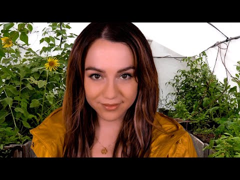 ASMR In a Greenhouse Thunderstorm 🌻⛈| Crinkle Coat 🧥 | Ear Cupping 👐👂| Ear to Ear Whispers 💛✨