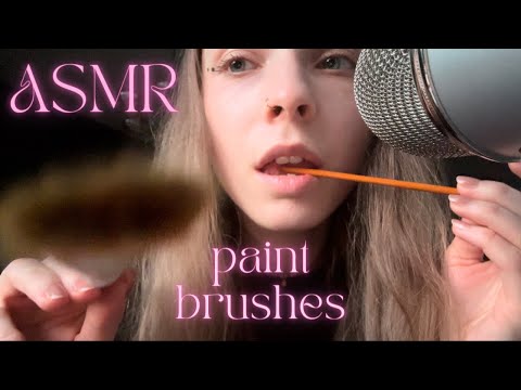 ASMR • playing with painting brushes ✨ nibbling, brushing you & the mic (ft. my cat 🐈)