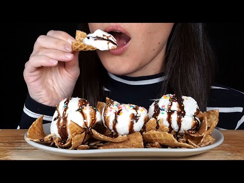 ASMR Eating: Dessert Nachos With Ice Cream & Chocolate Syrup (No Talking)