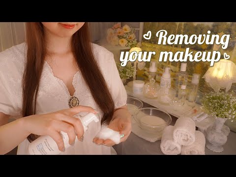 ASMR Removing your makeup before bed🤍romantic mood