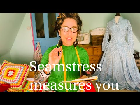ASMR seamstress measures you for vintage outfit